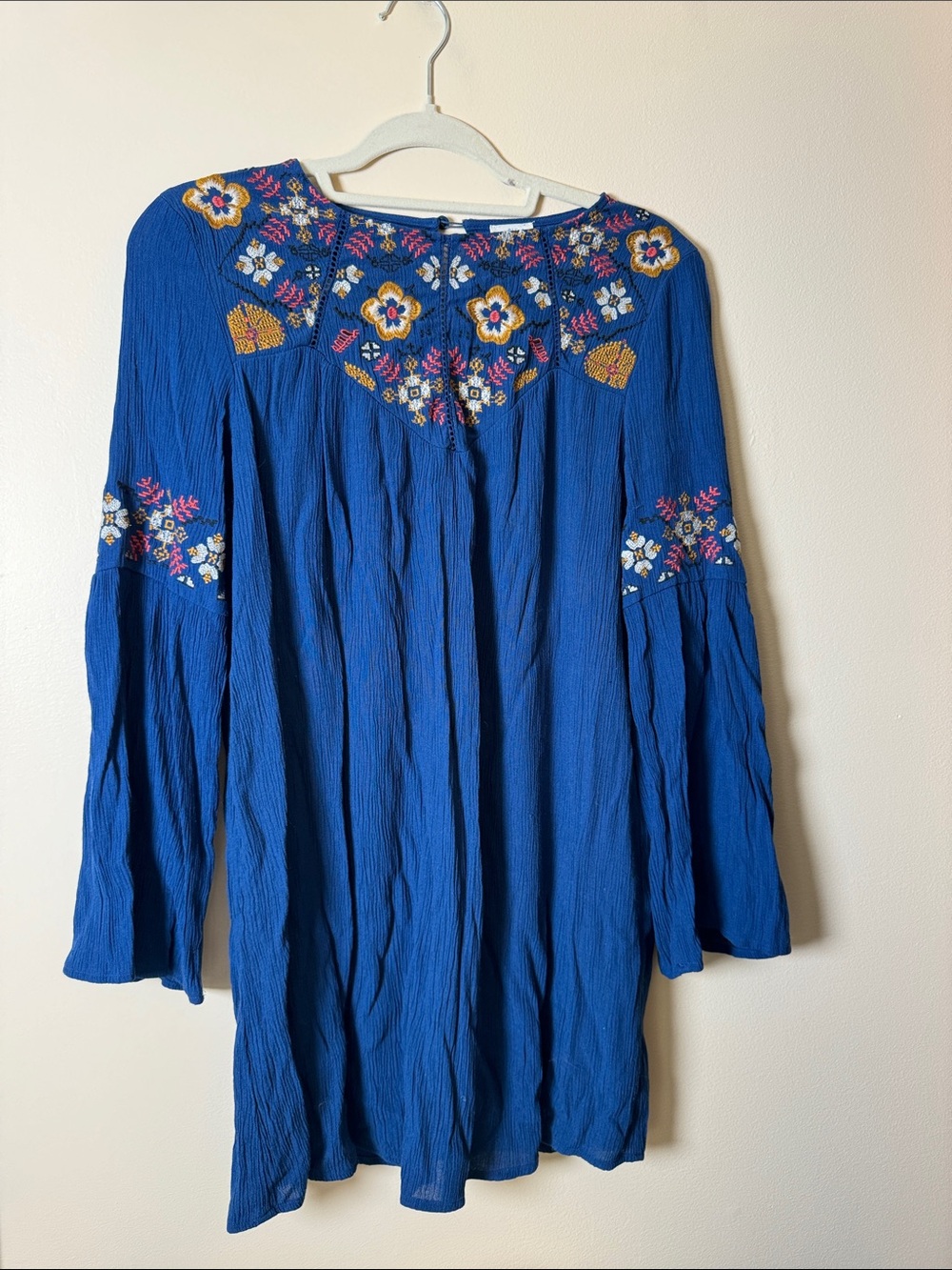 Embroidered Royal Blue Boho Dress